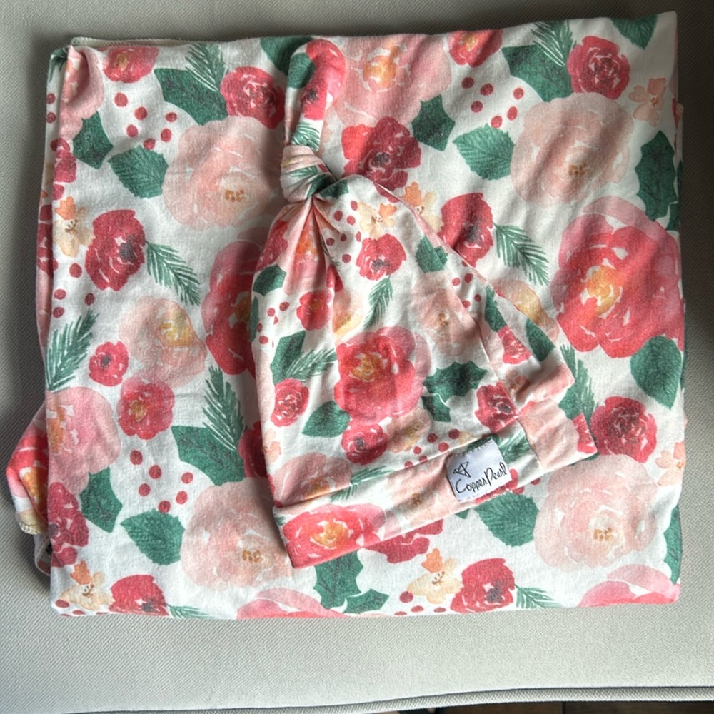 Copper pearl baby swaddle set pink floral